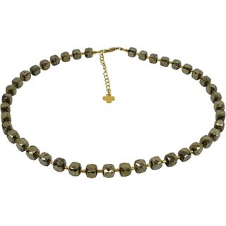 Edelstein Kette Pyrit, Wrfelform, 925oo Silber vergoldet, ca. 45 - 51 cm
