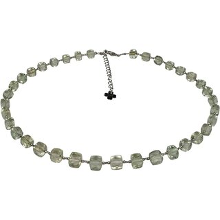 Edelstein Kette Prasolith, Wrfelform, 925oo Silber , ca. 43,5 - 49 cm