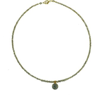 Edelstein Kette - Labradorit facettiert mit Pave Kugel, 925oo Silber, ca. 45,5 cm