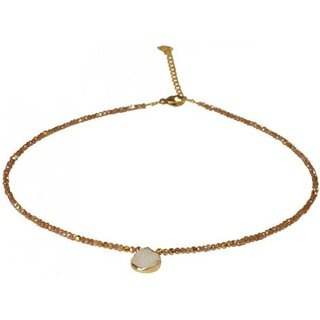 Funk-Collier Edelstein Kette - Goldquarz facettiert mit Star Dust Achat Druse, 925oo Silber, ca. 44,5-50 cm