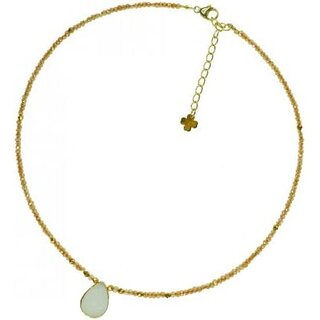 Funk-Collier Edelstein Kette - Goldquarz facettiert mit Star Dust Achat Druse, 925oo Silber, ca. 44,5-50 cm