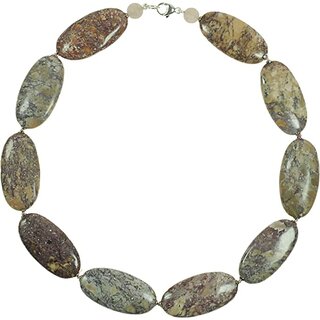 Edelsteincollier Schlangenjaspis, 925oo Silber, ca. 46,5 cm