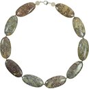 Edelsteincollier Schlangenjaspis, 925oo Silber, ca. 46,5 cm