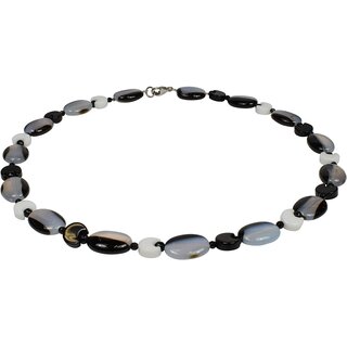 Edelstein Kette Mond Achat mit schwarzen und weissen Mond-Elementen, ca. 47 cm, 925oo Silber