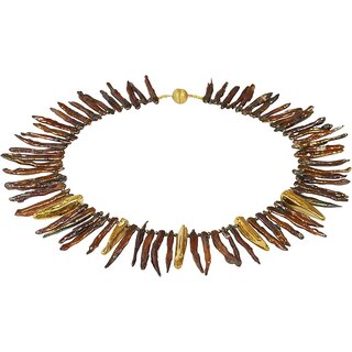 Funk-Collier Biwa Perle mit vergoldeten Zwischenteile, Silber verg. Magnetschlo, ca. 47,5 cm
