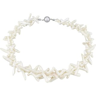 Funk-Collier Ssswasser Zuchtperlen Kette in Kreuzform, natur-weiss, ca. 45 cm, Magnetschloss