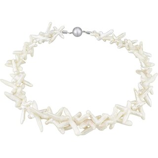 Funk-Collier Ssswasser Zuchtperlen Kette in Kreuzform, natur-weiss, ca. 45 cm, Magnetschloss