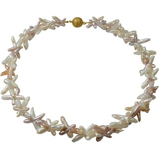 Ssswasser Perlen Kette in Kreuzform, weiss-ros, ca. 46 cm, Si-verg. Magnetschlo