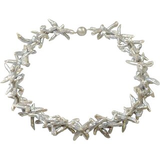 Ssswasser Zuchtperlen Kette in Kreuzform, silber-grau, ca. 48 cm, 925oo Silber Magnetschloss