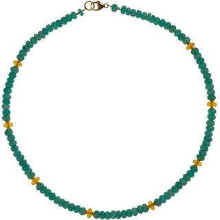 Funk-Collier Amazonitkette mit Bernstein, 925oo Silber vergoldet, ca. 46 cm