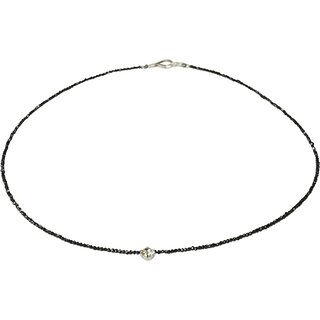 Funk-Collier Schwarzer Spinell facettiert,  ca. 2 mm, Silber Schlo, Kristall, ca. 44 cm