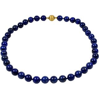 Funk-Collier Edelstein Kette Lapis Lazuli,  10 mm, 925oo SI verg. Magnetschlo, Damen