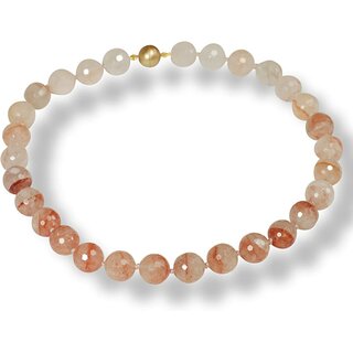 Funk-Collier seltener Natur Erdbeerquarz (Strawberryquarz) facettiert, ca. 14 mm, Magnetschlo, ca. 48 cm