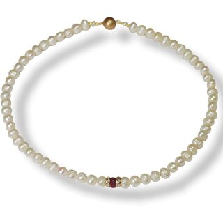 Funk-Collier Süsswasser Zuchtperle mit fac. Rubin, Magnetschloss, ca. Ø 7,5 mm, ca. 47 cm