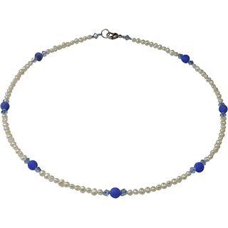 Funk-Collier Ssswasser Zuchtperlen Kette Damen mit blauem Achat, ca. 44 cm