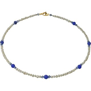 Funk-Collier Ssswasser Zuchtperlen Kette Damen mit blauem Achat, ca. 44 cm, verg. Karab.
