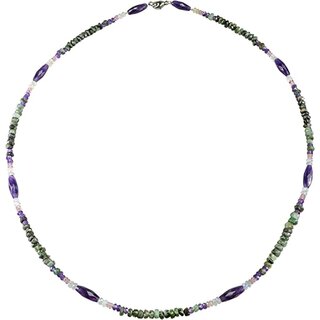 Funk-Collier Edelsteinkette Smaragd mit Amethyst, 925oo SI Schlo, ca. 60 cm, Damen