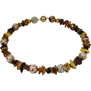 Funk-Collier Schner Edelsteinschmuck, Bernstein, Keshi Perle, Achat fac, ca. 43,5 cm, Damen