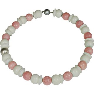 Edelsteinkette Pink Achat mit Steinkoralle, Magnetschloss, Damen