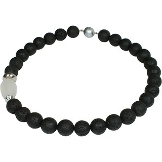 Funk-Collier Design Kette echter Lavastein,  14 mm, Bergkristall matt, Silber, ca. 44.5 cm