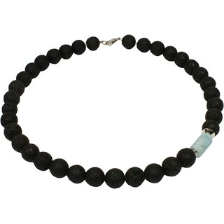 Funk-Collier Design Kette echter Lavastein, ca.  12 mm, Aquamarin, Silber, ca. 46 cm
