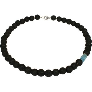 Funk-Collier Design Kette Lavastein,  10 mm, Aquamarin, Silber, ca. 45,5 cm, Damen