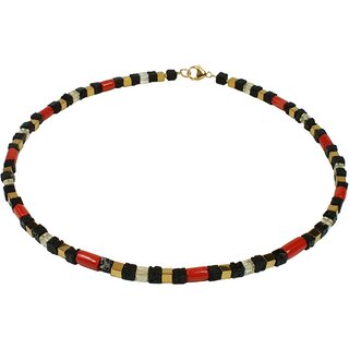 Funk-Collier Edelsteinkette rote Koralle, Lavastein, Lemonquarz, Hmatit vergoldet, ca. 44,5 cm, Damen