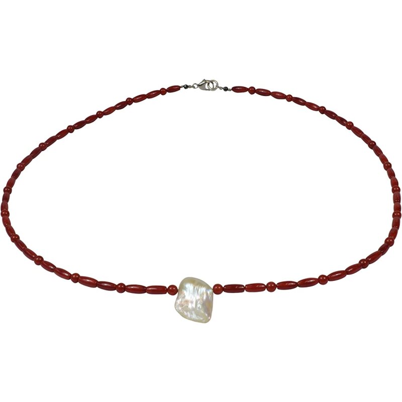 Funk-Collier Rote Bambus Korallen Kette mit Blisterperle Naturform, L,  23,09