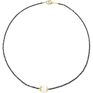 Funk-Collier facettierter, Schwarzer Spinell, 925oo SI Schlo, Swasser Zuchtperle, Damen, ca. 45 cm