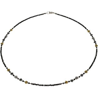 Funk-Collier Edelsteinkette schwarzer Spinell Twinkle Star Hmatin Sterne, ca. 44.5 cm, Damen