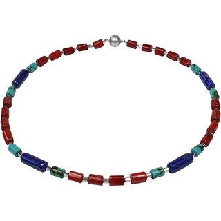 Korallen Kette mit Lapis Lazuli und Trkis, ca. 46 cm, Damen