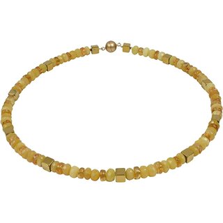 Funk-Collier Edelsteinkette afrikanischer Opal, Hmatit vergoldet, Magnetschloss, ca. 47.5 cm