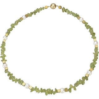 Collier Peridot, Ssswasser Zuchtperle, verg. Edelstein, Magnetschlo, ca. 44 cm