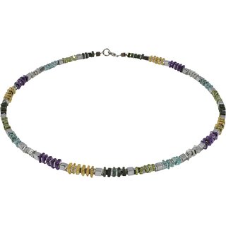 Edelsteincollier Multicolor, 925oo Silber Schlo, ca. 43 cm