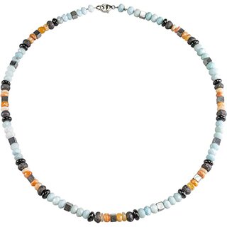 Edelsteincollier Larimar, Feueropal, Onyx, Lava, Silber Schlo, ca. 44.5 cm