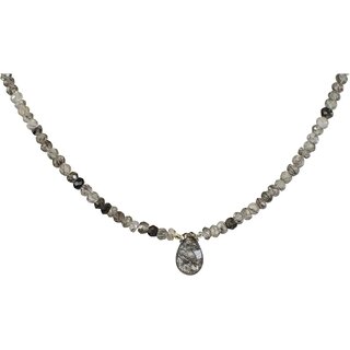 Funk-Collier Edelsteinkette Turmalinquarz facettiert mit Tropfen, 925oo Silber, ca. 43.5 cm