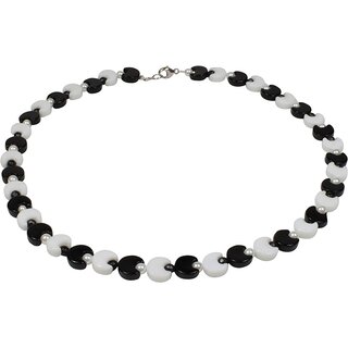 Edelsteinkette Achat schwarz und weiss, 925oo Silber Schlo, ca. 46.5 cm
