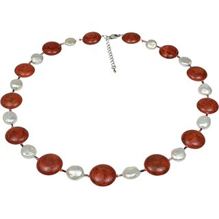 Collier Schaumkoralle, Coin Perle, 925oo Silber, ca. 52-57 cm, Damen