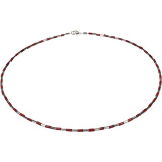 Funk-Collier Korallenkette Ø ca. 2 mm, versilberter Edelstein, 925oo SI Schloß, ca. 45.5 cm