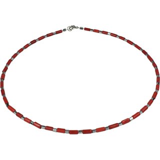 Funk-Collier Korallenkette  3.5 mm, versilberter Edelstein, Silber Schlo, ca. 45.5 cm