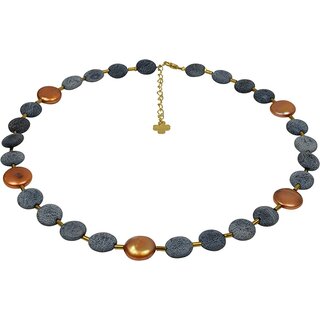 blauer Struktur-Achat mit Coinperle, 925oo Si verg. Schlo, ca. 44.5 - 49.5 cm