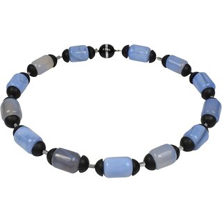 Blauer Chalcedon Achat, Onyx, vers. Edelstein, Magnetschlo, ca. 45 cm, Damen