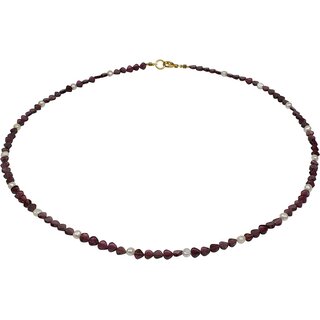 Funk-Collier Edelsteinkette Granat Herzen mit Ssswasser Zuchtperlen, 925oo Silber Schloss, ca. 45 cm