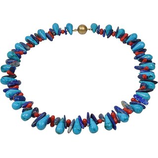 Funk-Collier Edelsteinschmuck Howlith-Trkis, Lapis Lazuli, Koralle, ca. 45 cm, Damen