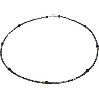 Funk-Collier Edelsteinkette Spinell facettiert, Regenbogenachat, 925oo Silber Schloss, ca. 44 cm