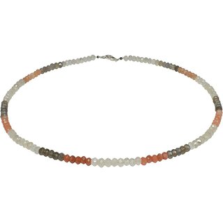 Funk-Collier Edelsteinkette Mondstein facettiert, bunt,  ca. 5 mm, ca. 45.5 cm, Damen