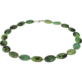 Funk-Collier Edelsteinschmuck Chrysopras, 925oo Silber Schloss, ca. 49 cm