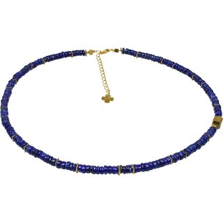 Edelsteinschmuck Lapis Lazuli, Linsencollier, 925oo Silber vergoldetes Schloss, Damen