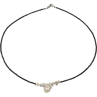 Funk-Collier Schwarzer Spinell fac, Tropfen Perle, 925oo Silber Schloss, ca. 44.5 cm