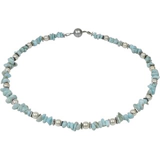 Funk-Collier Edelsteinschmuck Larimar, Muschelkernperle, ca. 45 cm, Magnetschloss